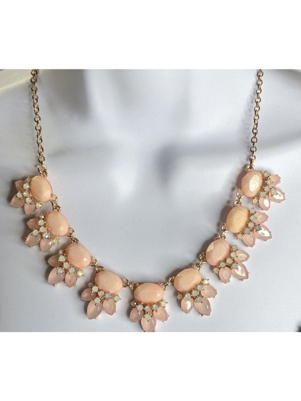 Elegant Rose Gold Tone Necklace With Peach & Opal Tone Gems